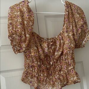 Francesca's Collections Floral Blouse with Puff Sleeves